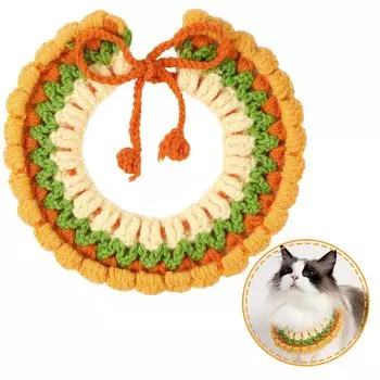 Dagongnets Cat Dog Cat Saliva Pet Handmade Knitted Dog Cat Collar Cute Easy to Install Collar, Collar, Towel, Hab, Bib, Style, (L) оранжевый