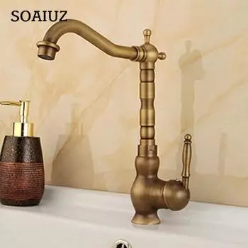 Dagu Антикварный поворотный смеситель с одной ручкой, смеситель для кухни, ванной комнаты, раковина, латунная отделка