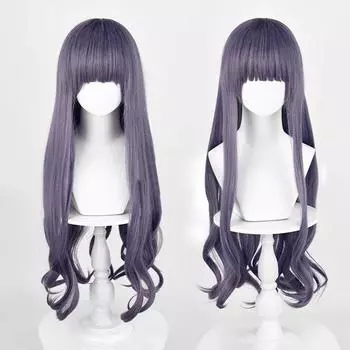Daidouji Tomoyo Cosplay Wig Long Purple Gray Curly Unisex Heat Resistant Synthetic Hair Anime Party Wigs + Wig Cap One Size