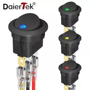 DaierTek 4PCS круглый кулисный переключатель 12 В 20 А круглый тумблерный переключатель 12 В постоянного тока с подсветкой 3-контактный 2-позиционный SPST переключатель для автомобильной лодки