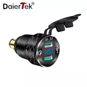 DaierTek Aluminum Alloy QC3.0 USB Charger Din Socket Plug Power Outlet Voltmeter Dual 5V 4.2A Din To USB Adapter For BMW
