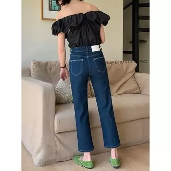 Daijiaer Daiclaire Jeans Women Summer Thin Dark Blue Four-Side Stretch Capri Baguette Pants 99622 Blue EUR25((XS/40.00 kg-47.50 kg)