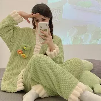 Dailinfen-260g розовая бархатная женская пижама комплект из двух предметов осень-зима утепленная фланелевая домашняя одежда 78 M