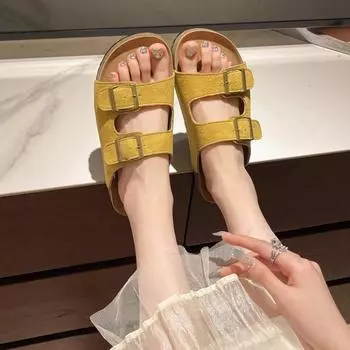 Daily casual summer new thick-soled outer wear cool slippers lazy word beach slippers women 35