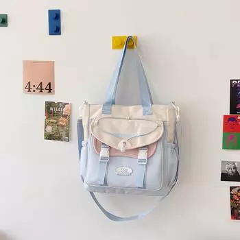 Daily commute to school Versatile schoolbag Female junior high school student Crossbody bag Large capacity travel light backpack синий