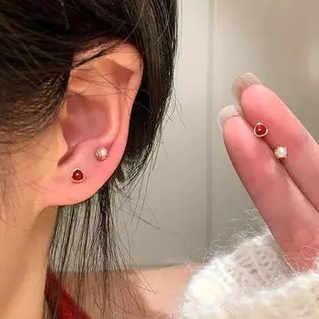 Daily Ear-Caring ~ Hong Kong Style Retro Small Pearl Stud Earrings Four-Piece Set Fancy Exquisite Petite Earrings Female Earrings S925 silver stud-four-piece set