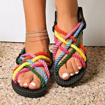 Daily Ladies Shoes 2025 Brand Peep Toe Women s Sandals Fashion Narrow Band Sandals Women New Plus Size Mixed Colors Flat Sandals 35