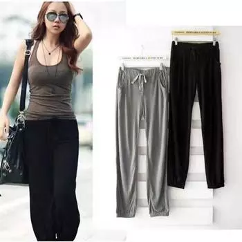 [Daily Special Offer] Modal Baggy Pants Female Summer Casual plus Size Knickerbockers Yoga Pants Sports Harlan Loose Pants Light gray L (55.00 kg-62.50 kg