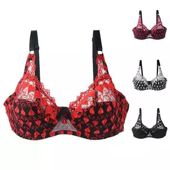 DaiNaFang Плюс Размер Бюстгальтер без косточек Кружево Ультратонкий толстый Вышивка Сексуальное Прозрачное Женское Нижнее Белье CD Чашка Белье 70D чёрный