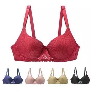 DAINAFANG сексуальный кружевной бюстгальтер с бантом на бретельках размера плюс женское нижнее белье пуш-ап добавить две чашки бюстгальтер на косточках 75B бежевый