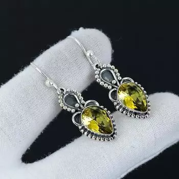 Dainty Citrine Gemstone Earrings, 925 Sterling Silver Earring, Handmade Boho Silver Jewelry Dangle Earrings, Anniversary Gifts 1.96 жёлтый
