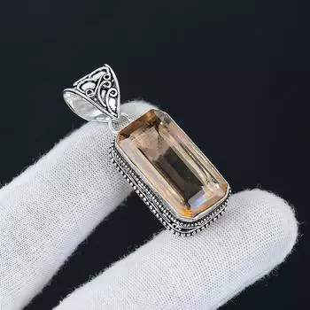 Dainty Morganite Gemstone Silver Pendant in 925 Sterling Silver- Handmade Design, Everyday Wear Jewelry, Unique Pendant Wadding Gift 2.16 жёлтый