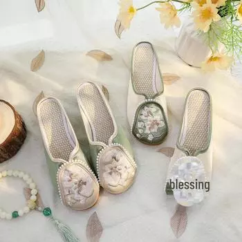 [Dairo] Женские тапочки-чеонгсамы в этническом стиле 2024 года — удобная обувь из ткани в старом пекинском стиле с простым, элегантным дизайном 37 зелёный