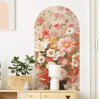 Daisies Flower Leaves Arch Bedroom Living Room Porch Home Beautification Wall Sticker 28.3*60CM*4PCS/fun-f54