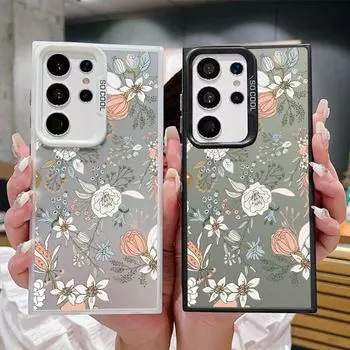 Daisy Flower Pattern Square Phone Case for Samsung S24 S22 Ultra S23 S21 S20 Fe A54 A53 A52 Shockproof Slim Anti-Fall Laser Imd Cover Samsung S24 серый