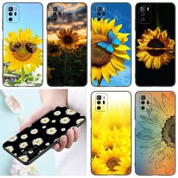 Daisy Sunflower Phone Case For Xiaomi Redmi Note 7 8 9 10 Lite 11 11E 11T 12 Pro 11S 4G 10T 5G 8T 9S 10S Soft TPU Black Cover Redmi Note 7(Pro)