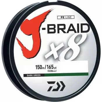 Daiwa J Braid 300M, 8-прядная круглая плетеная леска, 30 фунтов, темно-зеленая