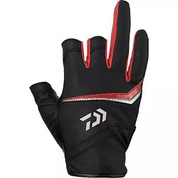 DAIWA Leather Fit Gloves 3 Cut Black Red XL DG-2221