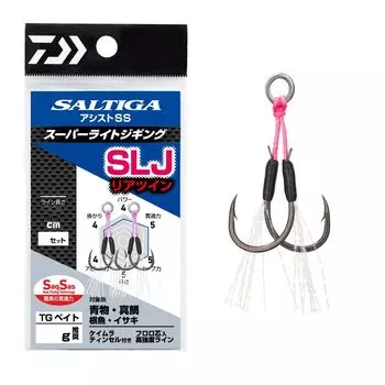 Daiwa Суперлегкий вспомогательный крючок для джиггинга Saltiga Assist SS SLJ Rear Twin Thick Shaft L