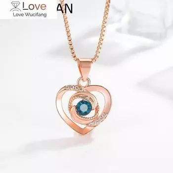 Daiwujan Серебряное ювелирное ожерелье 925 пробы для женщин Оригинальное ожерелье из розового золота 14 карат с голубым цирконием и полым сердцем, свадебные украшения 45cm