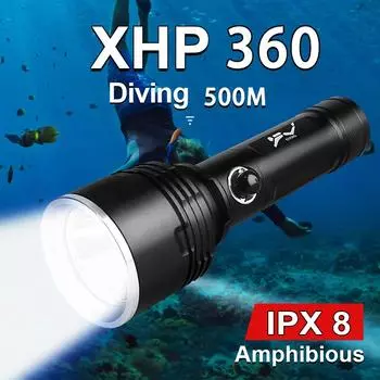 Дайвинг 500M Фонарь для дайвинга XHP360 Профессиональный фонарь для дайвинга Amphibious Flash Light Фонарь для подводного плавания Подводные фонари A-Without battery
