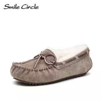 Дакота, зимние шерстяные туфли на плоской подошве, женские туфли-лодочки, теплая обувь на меху с милым бантом для женщин 35 коричневый