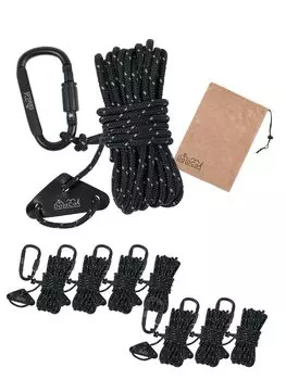 DaLaCa Paracord Оттяжка Веревка для палатки Веревка для брезента со светоотражающим материалом Толщина 4 мм Длина 4 м Набор из частей Грузоподъемность 300 кг Карабин гибкий