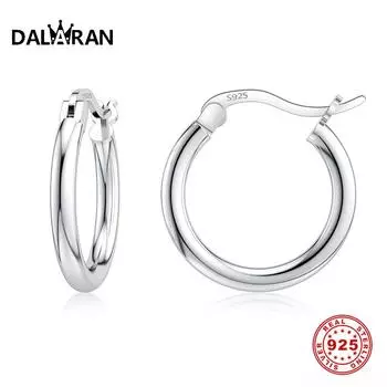 DALARAN Small Hoop Earrings 925 Sterling Silver Circle Round Huggie Hoop Earrings For Women Men Fashion Simple Brincos De Prata 35mm
