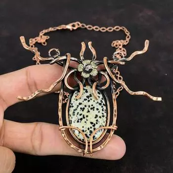 Dalmatian Jasper Gemstone Necklace Copper Wire Wrapped Jewelry Handmade Adjustable Chain Necklace Copper Wire Wrapped Necklace Wedding Gifts
