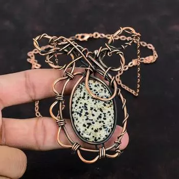 Dalmatian Jasper Necklace Copper Wire Wrapped Jewelry Handmade Gemstone Necklace Adjustable Necklace Copper Wire Wrap Necklace Wedding Gifts