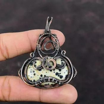 Dalmatian Jasper Pendant Copper Wire Wrapped Gemstone Pendant Handmade Jewelry Decent Pendant Dainty Copper Jewelry Amazing Pendant For Gift