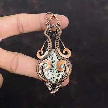 Dalmatian Jasper Pendant Copper Wire Wrapped Pendant Handmade Jewelry Elegant Pendant Gemstone Pendant Copper Wire Wrap Jewelry Gift For Her