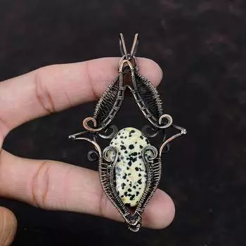 Dalmatian Jasper Pendant Copper Wire Wrapped Pendant Handmade Jewelry Women Pendant Natural Gemstone Pendant Copper Jewelry Pendant For Gift