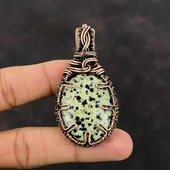Dalmatian Jasper Pendant Copper Wire Wrapped Pendant Original Gemstone Pendant Copper Jewelry Handmade Pendant Wire Wrapped Jewelry For Gift