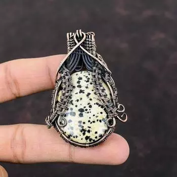Dalmatian Jasper Pendant Copper Wire Wrapped Pendant Unique Copper Design Jewelry Handmade Wire Wrap Jewelry Gift For Her Gemstone Pendant