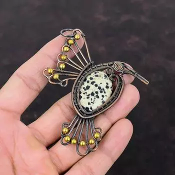 Dalmatian Jasper Pendant Copper Wire Wrapped Pendant Handmade Jewelry Natural Gemstone Pendant Stylish Copper Jewelry Bird Pendant For Gift