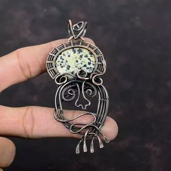 Dalmatian Jasper Pendant Copper Wire Wrapped Pendant Unique Pendant Copper Jewelry Genuine Gemstone Pendant Handmade Jewelry Gift For Mother