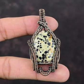 Dalmatian Jasper Pendant Copper Wire Wrapped Pendant Handmade Gemstone Pendant Copper Jewelry Fashion Pendant For Gift Wire Wrapping Jewelry