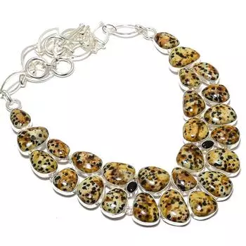 Далматин, черный оникс драгоценный камень ручная работа 925 серебряное ювелирное ожерелье 18 дюймов JCN409-129