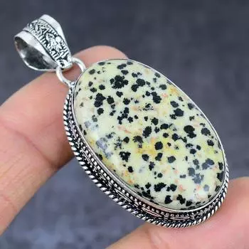 Dalmation Jasper Gemstone Handmade 925 Sterling Silver Gift Pendant 2.25 H3a24