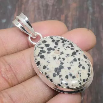 Dalmation Jasper Gemstone Handmade Solid 925 Sterling Silver Jewelry Pendant 2.17 Inches белый