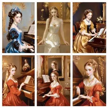 Дама играет на пианино Алмазная картина Красивая ретро женщина Новая вышивка мозаика 5D вышивка крестом настенное украшение Full Round 20x30CM