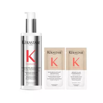 Damage Repair Consentre 250 мл Damage Care 2 образца включены Decalcify 10 мл Шампунь x1 Serum Repair Fondamental 6 мл Сыворотка для волос Krastase Pre-Treatment серебряный