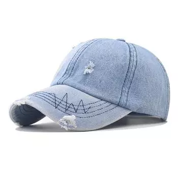 Damaged Design Fashionable Neutral Sunshade Denim Baseball Hat For Outdoor Light Denim