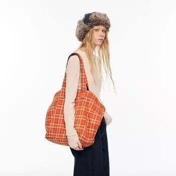 Damaskeen Plaid Tote Bag Large Capacity Bags Niche Style Retro Portable Underarm Canvas Bag Stylish and Lightweight Orange color