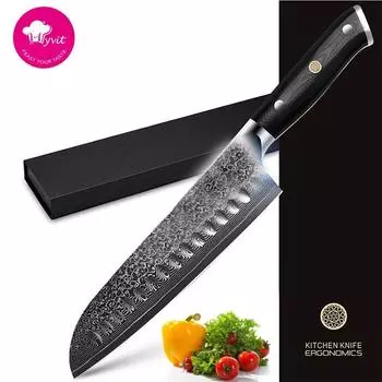 Дамасские кухонные ножи Нож Сантоку 7 дюймов Японский VG10 Супер сталь 67 слоев Высокоуглеродистая нержавеющая сталь Ручка G10 Тесак для мяса