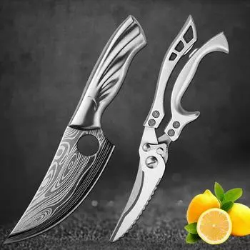 Дамасский нож из нержавеющей стали, нож для мяса, фруктов, для обвалки, рыбалки, охоты, кемпинга, кухни, нож шеф-повара, ножницы для куриной кости