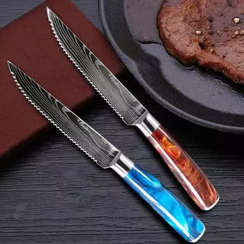 Дамасский зазубренный нож из нержавеющей стали, острый западный нож для стейков, многофункциональный поварской нож, нож для нарезки мяса, обеденная посуда чёрный