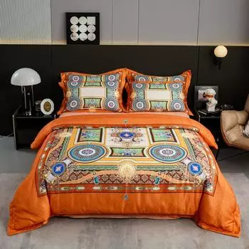 Дамасский жаккардовый большой тираж, комплект из четырех предметов с цифровой печатью, двуспальная простыня, пододеяльник, свадебное постельное белье 150quilt cover200x230