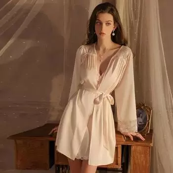 Damespyjama Set Vlinderbeha Kanten Nachtjapon Hoge Split Sexy Ondergoed Damespyjama Dames M